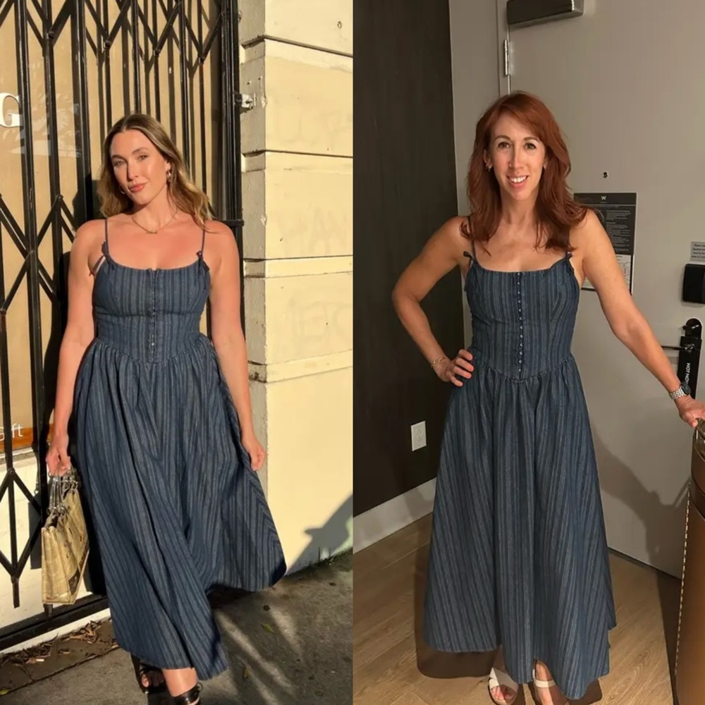 Moon River Strap Bow Detail Denim Midi Dress - Picture 8 of 15